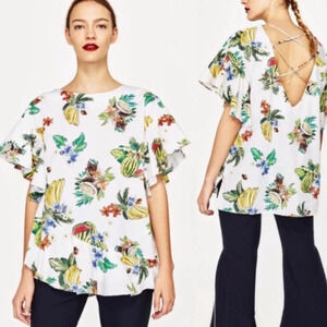 Zara Oversized Printed Ruffle Blouse